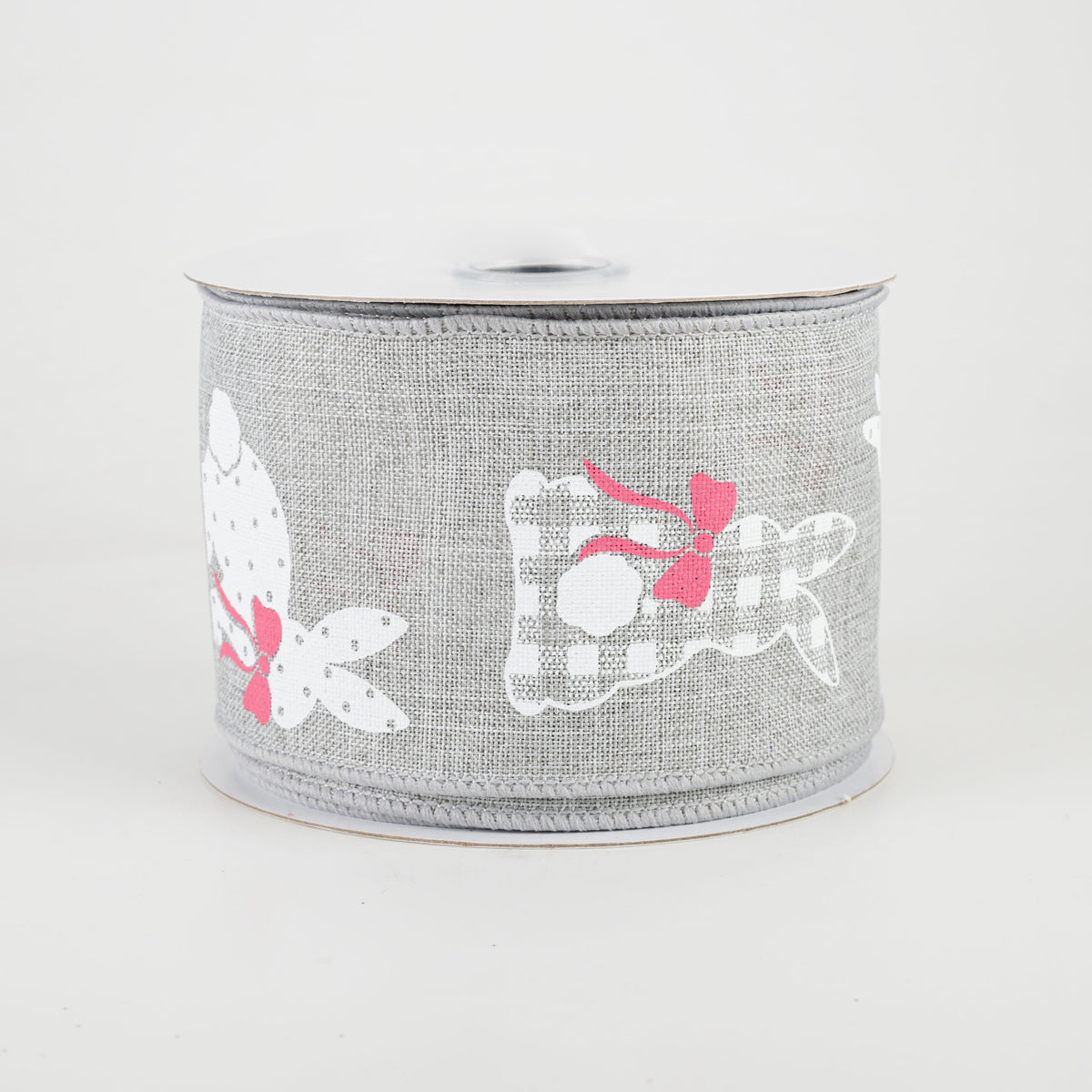 2.5" Patterned Bunnies Ribbon: Light Grey (10 Yards)