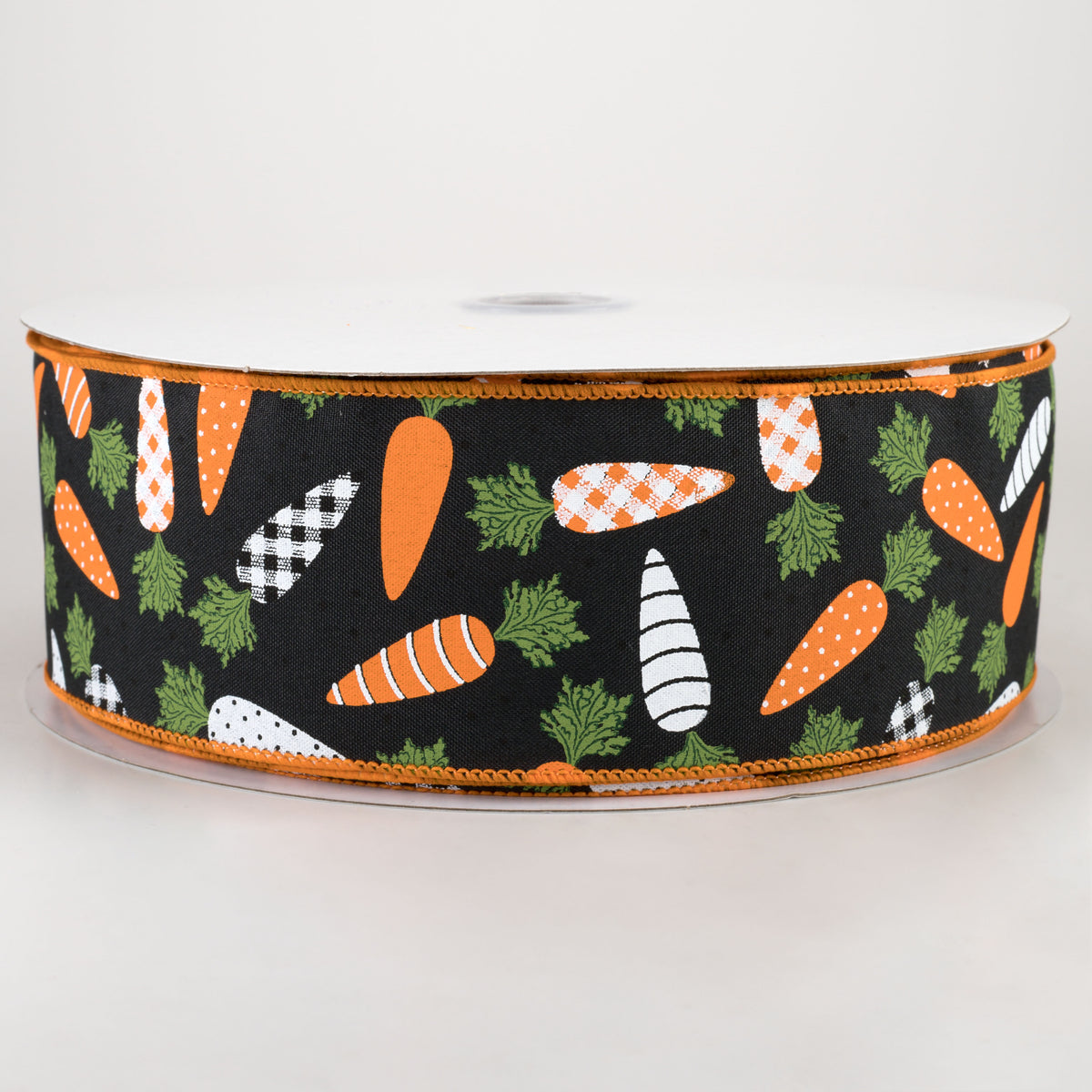 2.5" Patterned Carrots Ribbon: Black (50 Yards)