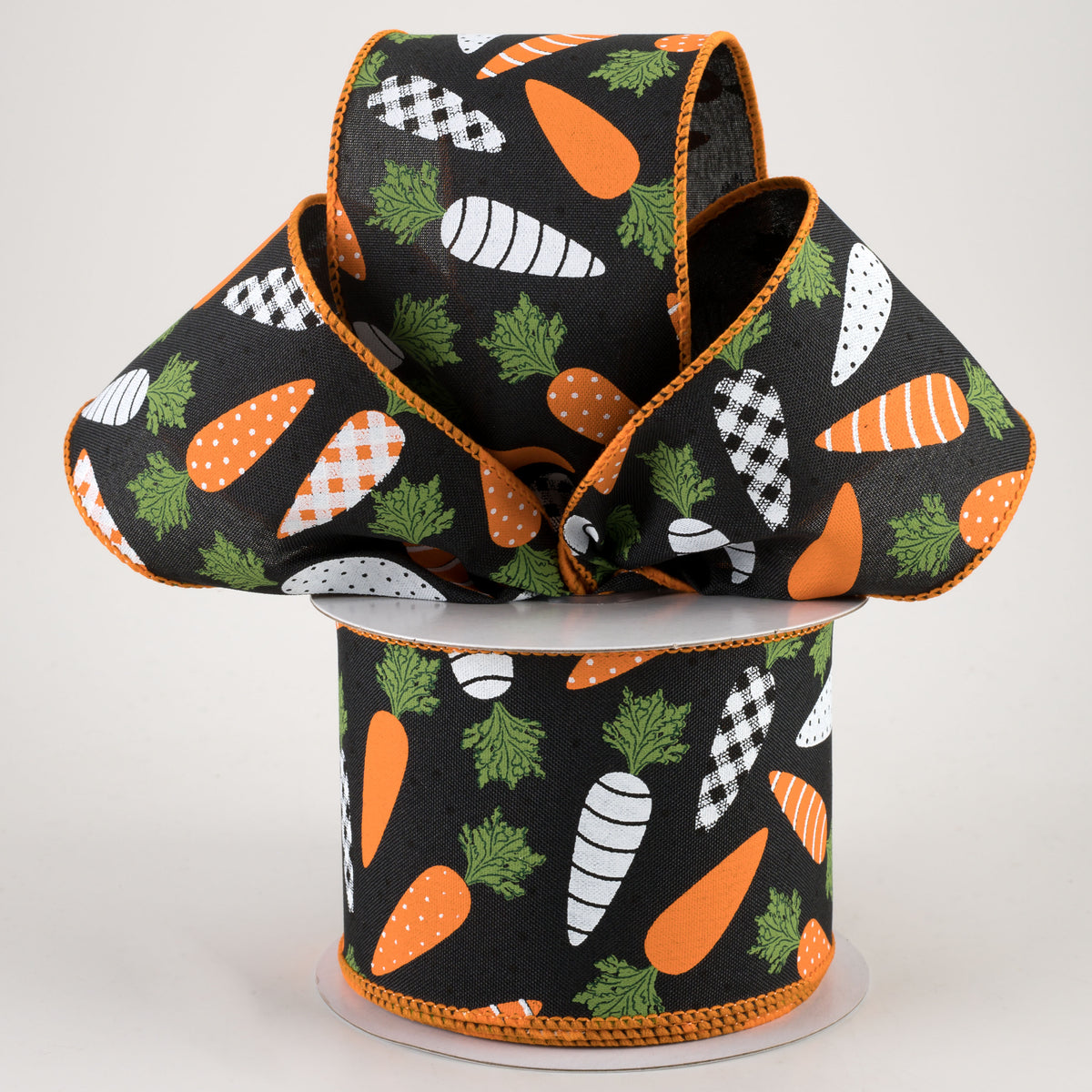 2.5" Patterned Carrots Ribbon: Black (10 Yards) Lifestyle Photo