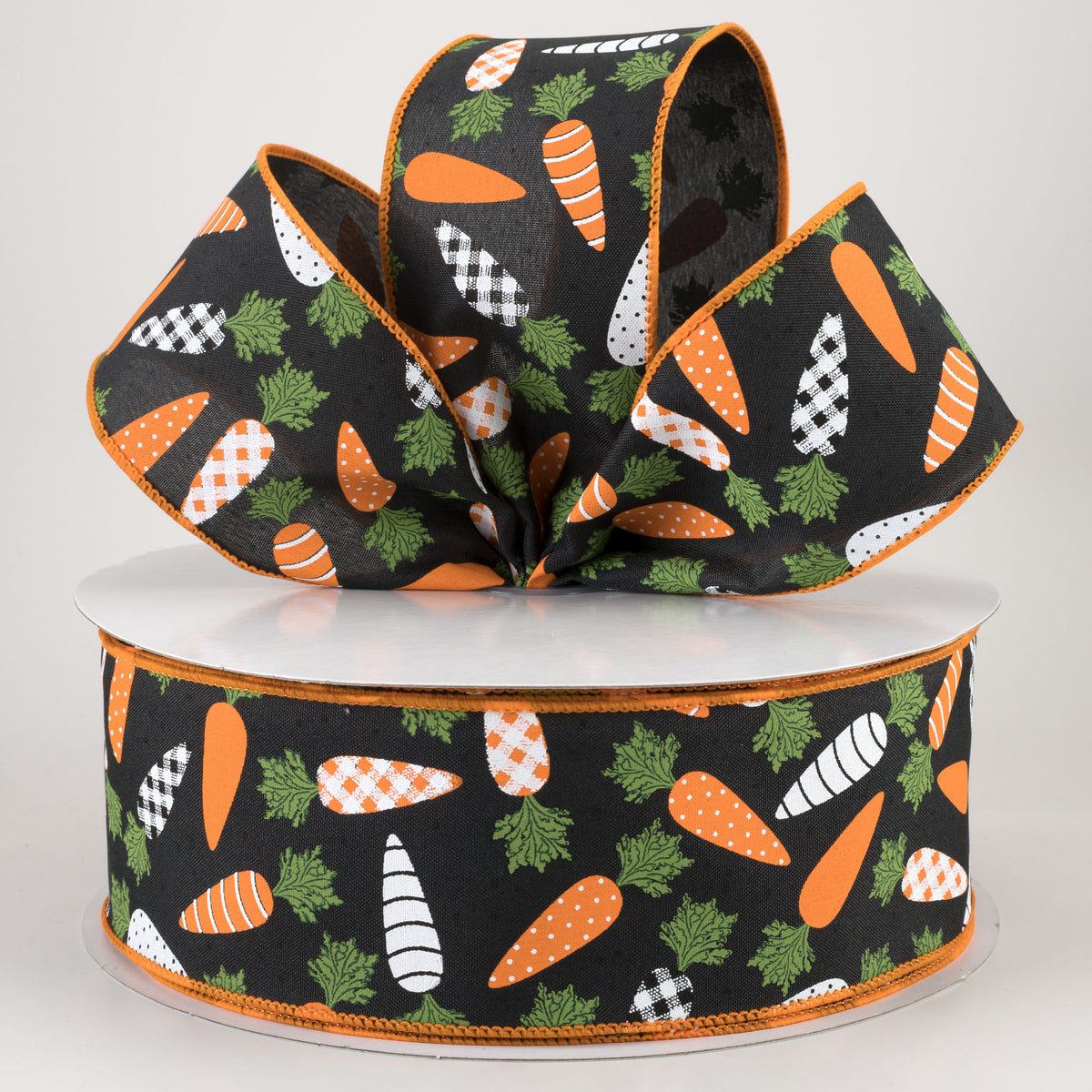 2.5" Patterned Carrots Ribbon: Black (50 Yards) Lifestyle Photo