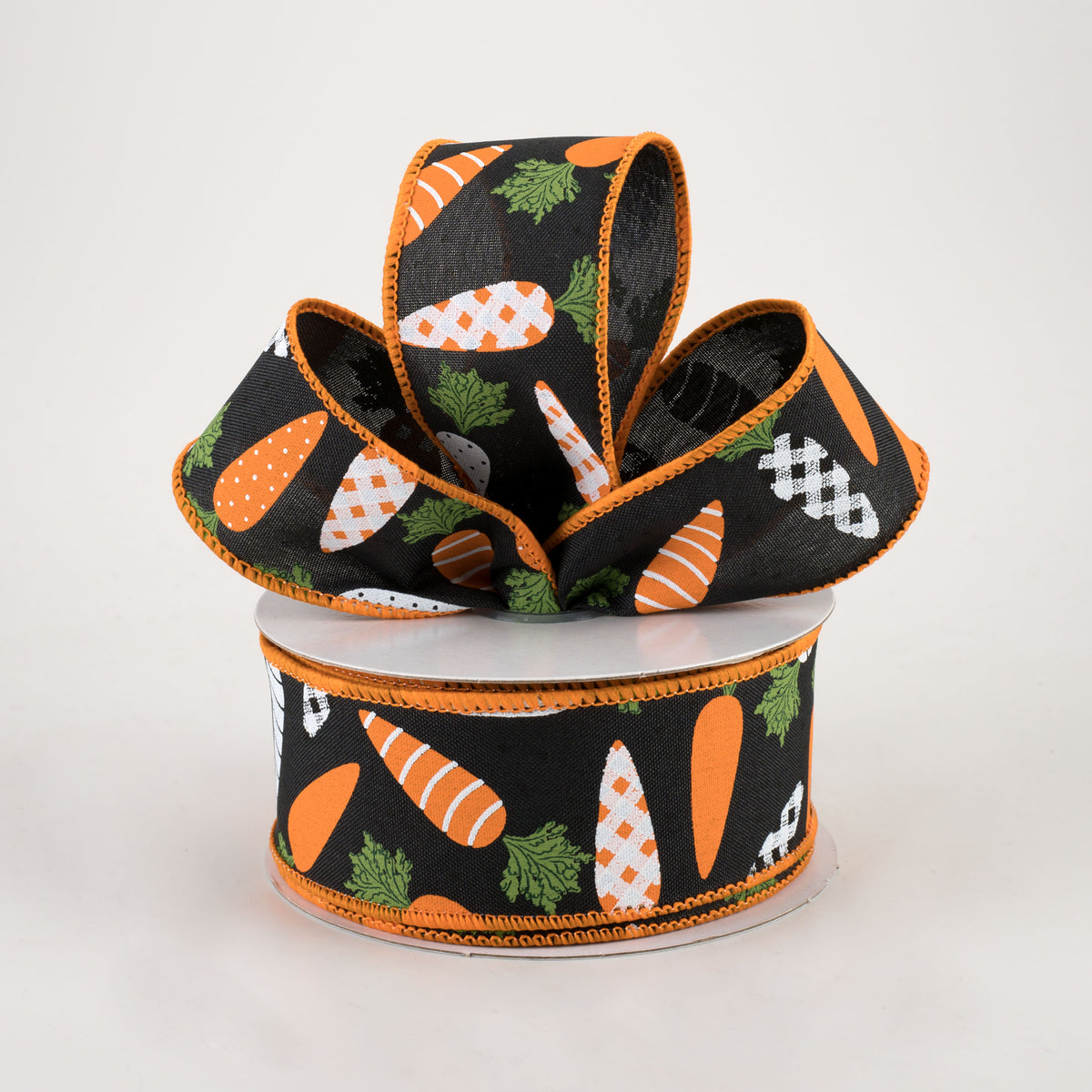 1.5" Patterned Carrots Ribbon: Black (10 Yards) Lifestyle Photo