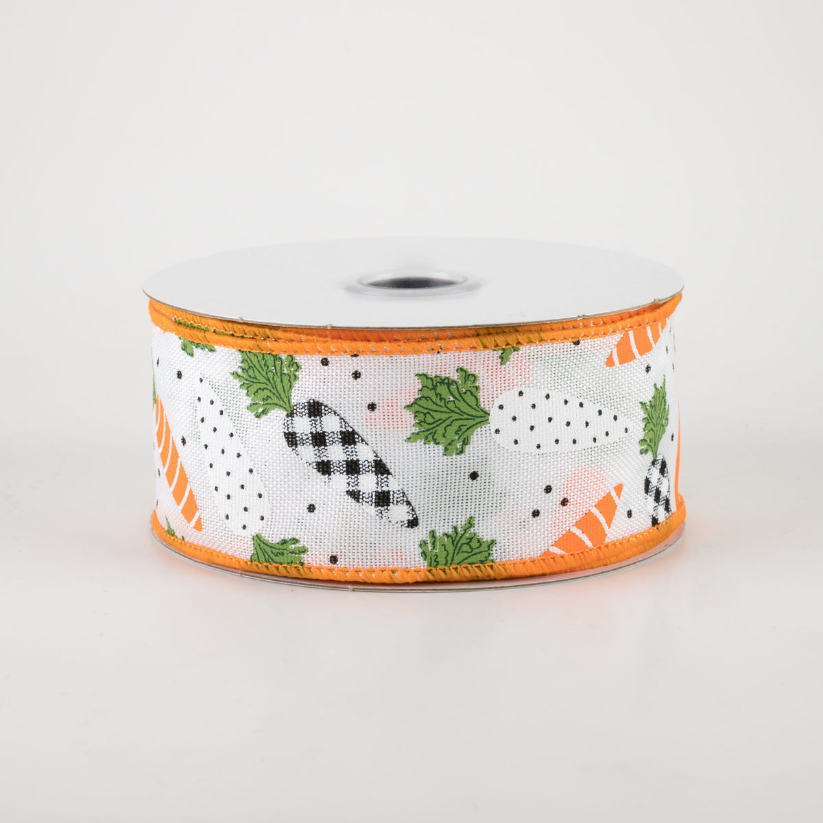 1.5" Patterned Carrots Ribbon: White Faux Burlap (10 Yards)