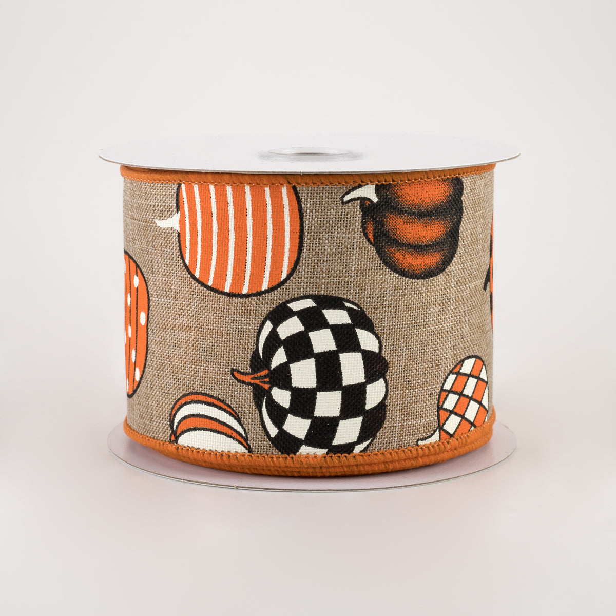 2.5" Patterned Pumpkins Linen Ribbon: Natural (10 Yards)