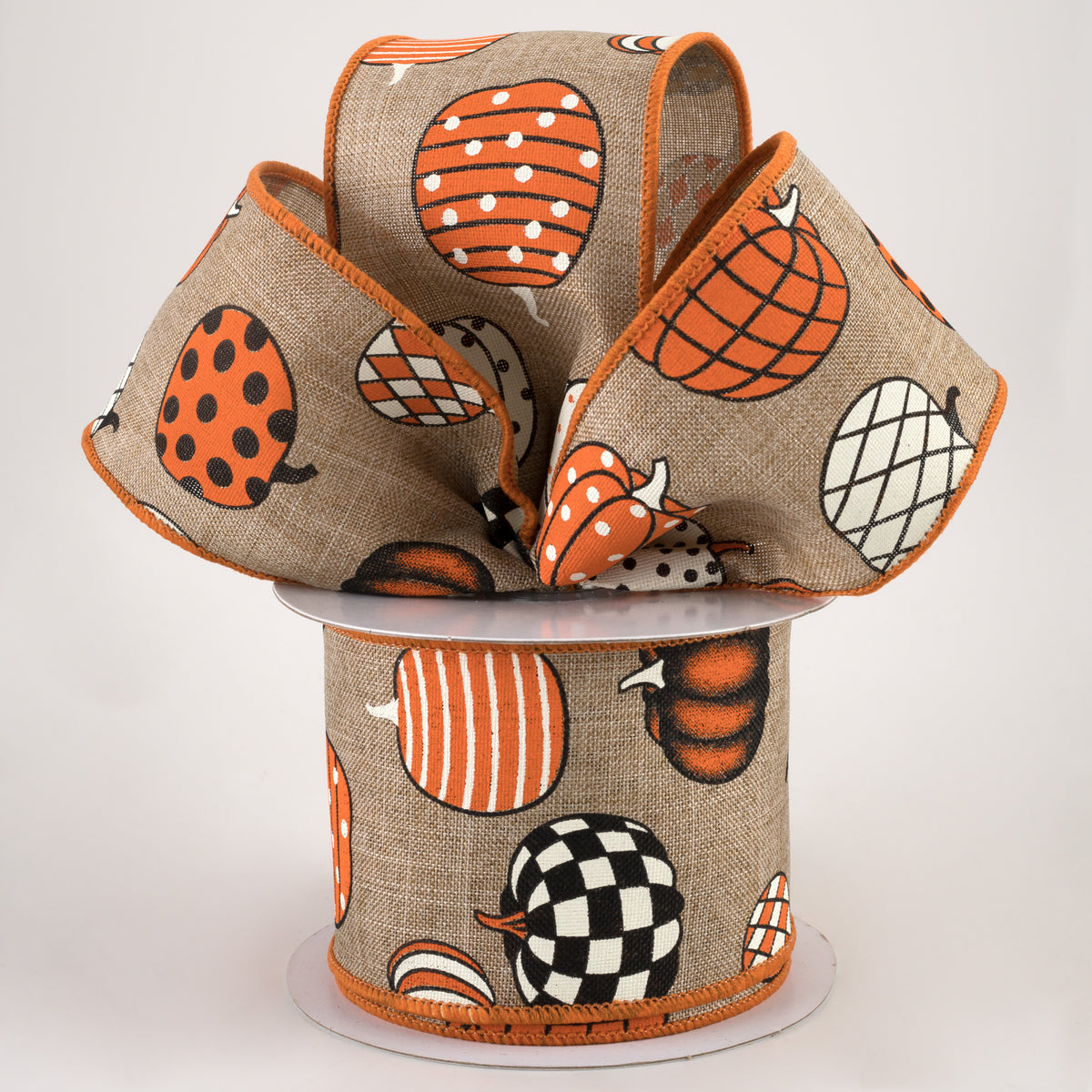 2.5" Patterned Pumpkins Linen Ribbon: Natural (10 Yards) Lifestyle Photo