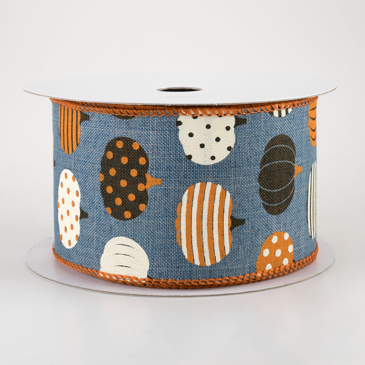 2.5" Patterned Pumpkins Ribbon: Denim (10 Yards)