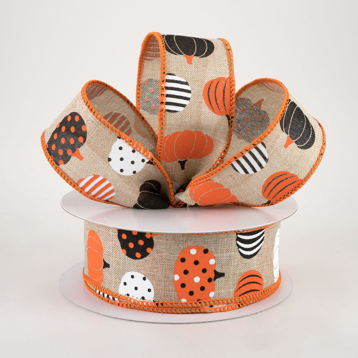 1.5" Patterned Pumpkins Ribbon: Natural (10 Yards) Lifestyle Photo