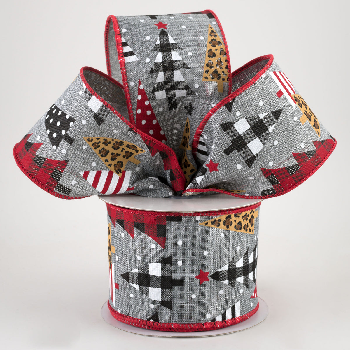 2.5" Patterned Trees Ribbon: Grey (10 Yards) Lifestyle Photo