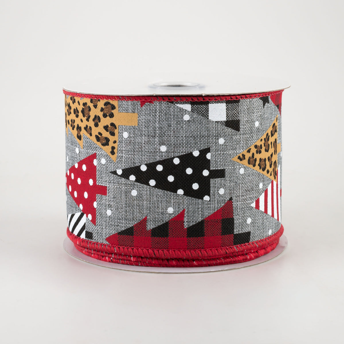 2.5" Patterned Trees Ribbon: Grey (10 Yards)