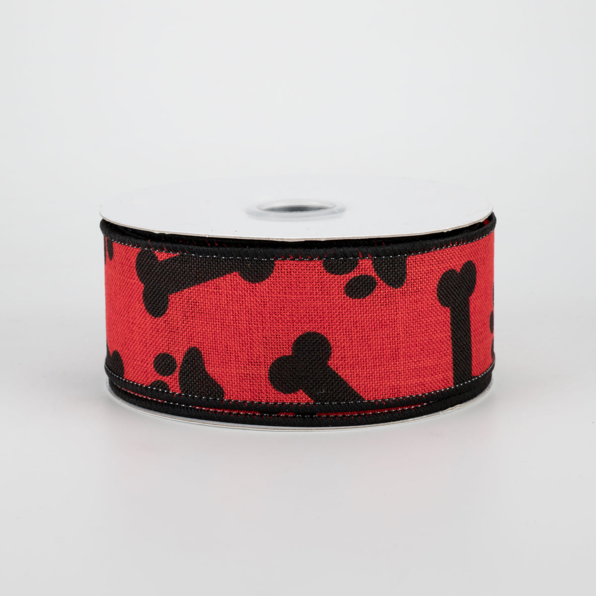 1.5" Paw Print & Bones Ribbon: Red & Black (10 Yards)
