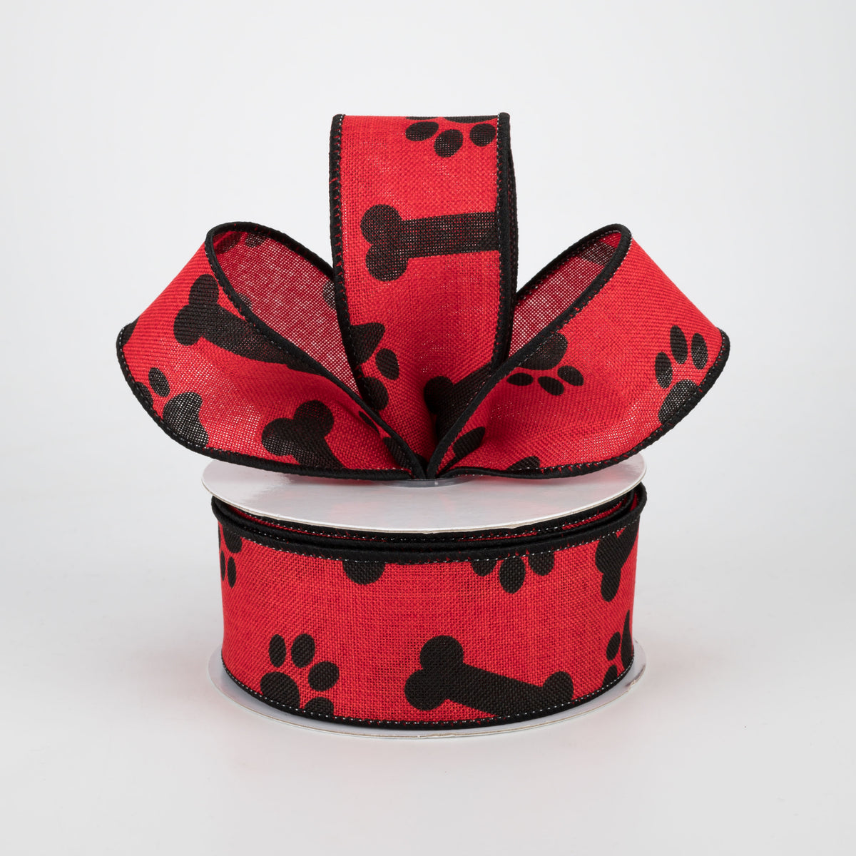 1.5" Paw Print & Bones Ribbon: Red & Black (10 Yards) Lifestyle Photo