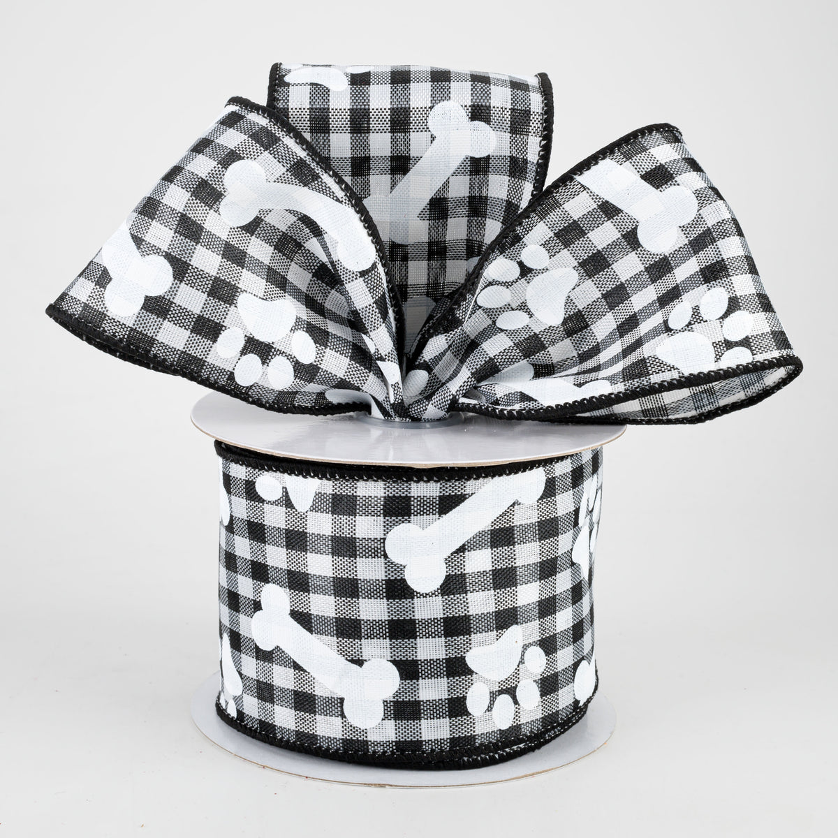 2.5" Paw Prints & Dog Bones Gingham Check Ribbon: Black & White (10 Yards) Lifestyle Photo