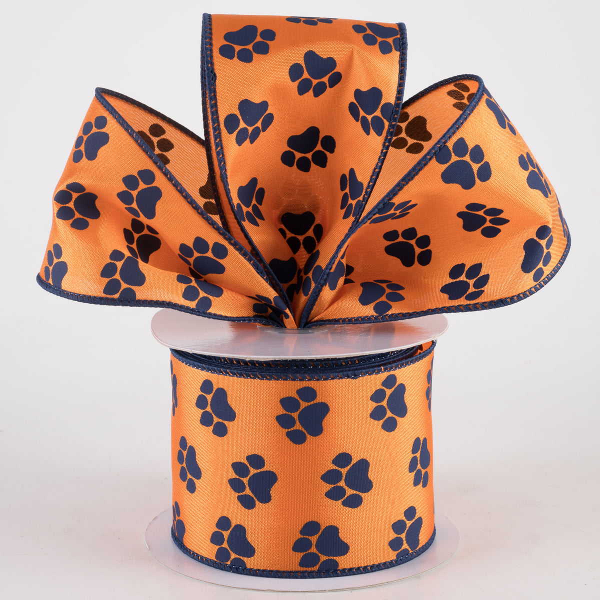 2.5" Paw Prints Ribbon: Orange & Navy Blue (10 Yards) Lifestyle Photo