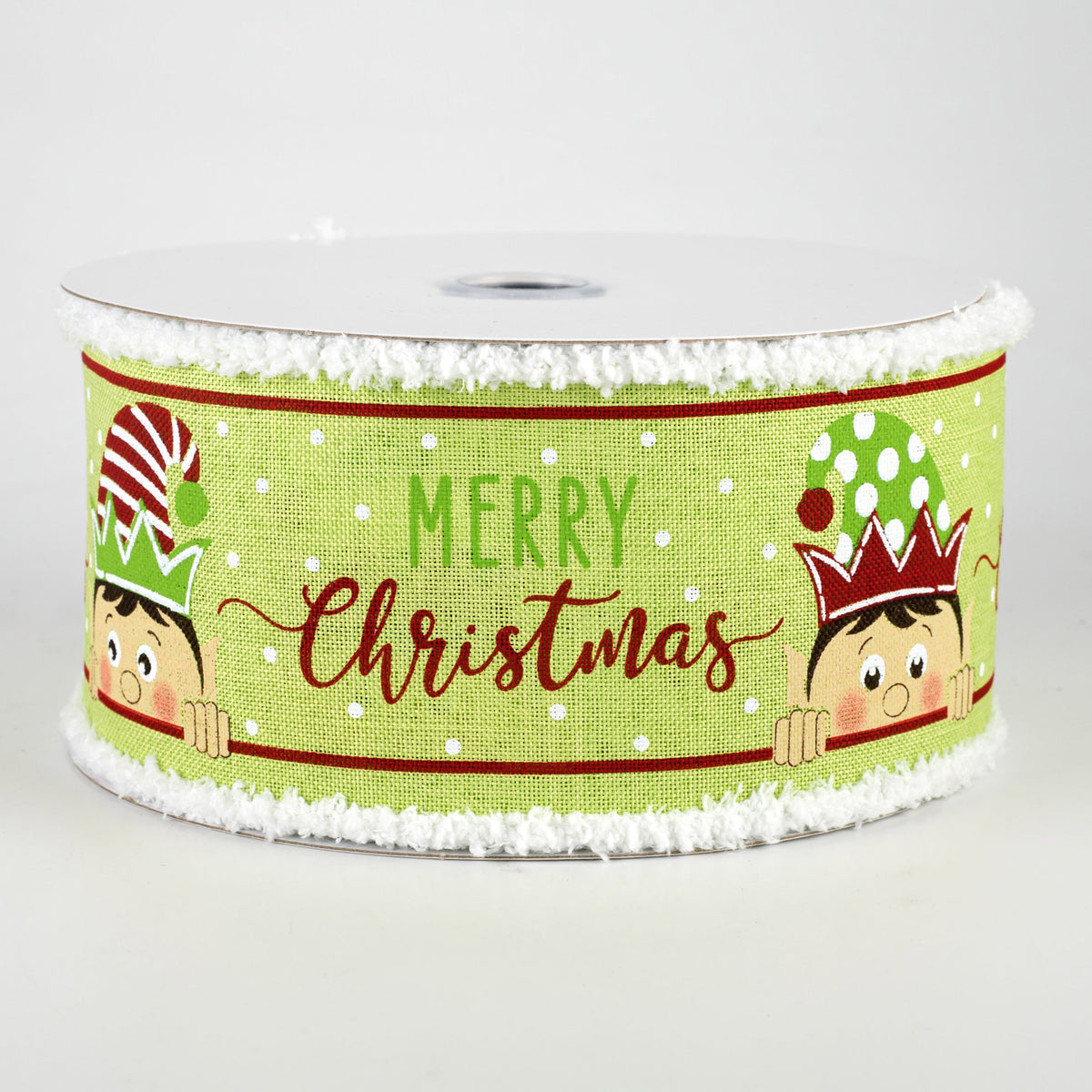 2.5" Peeking Elf Fuzzy Edge Ribbon: Bright Green (10 Yards)