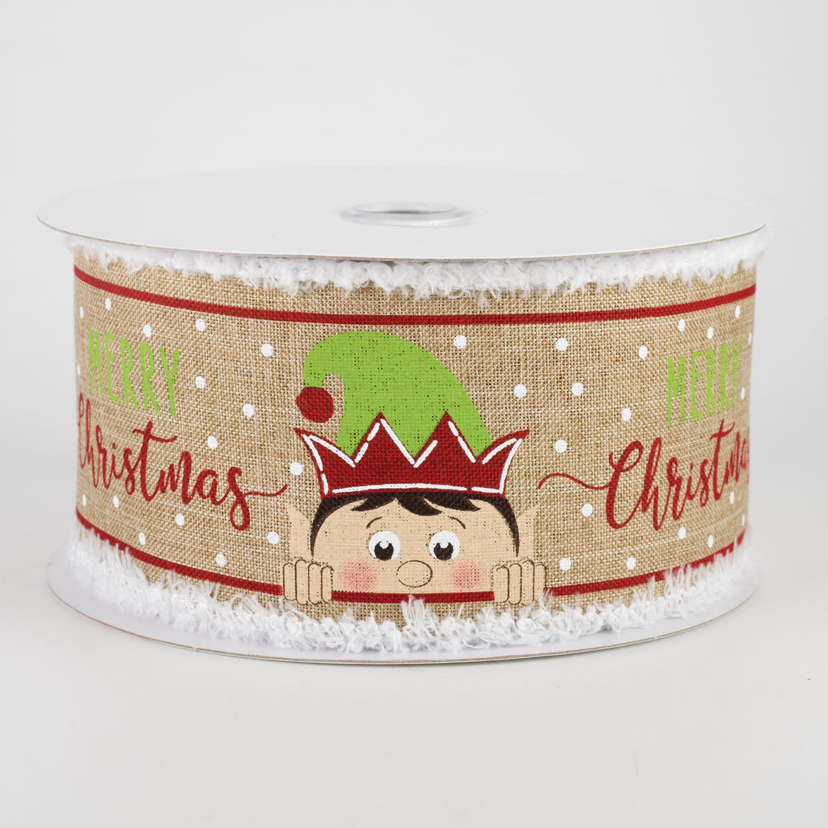 2.5" Peeking Elf Fuzzy Edge Ribbon: Light Beige (10 Yards)