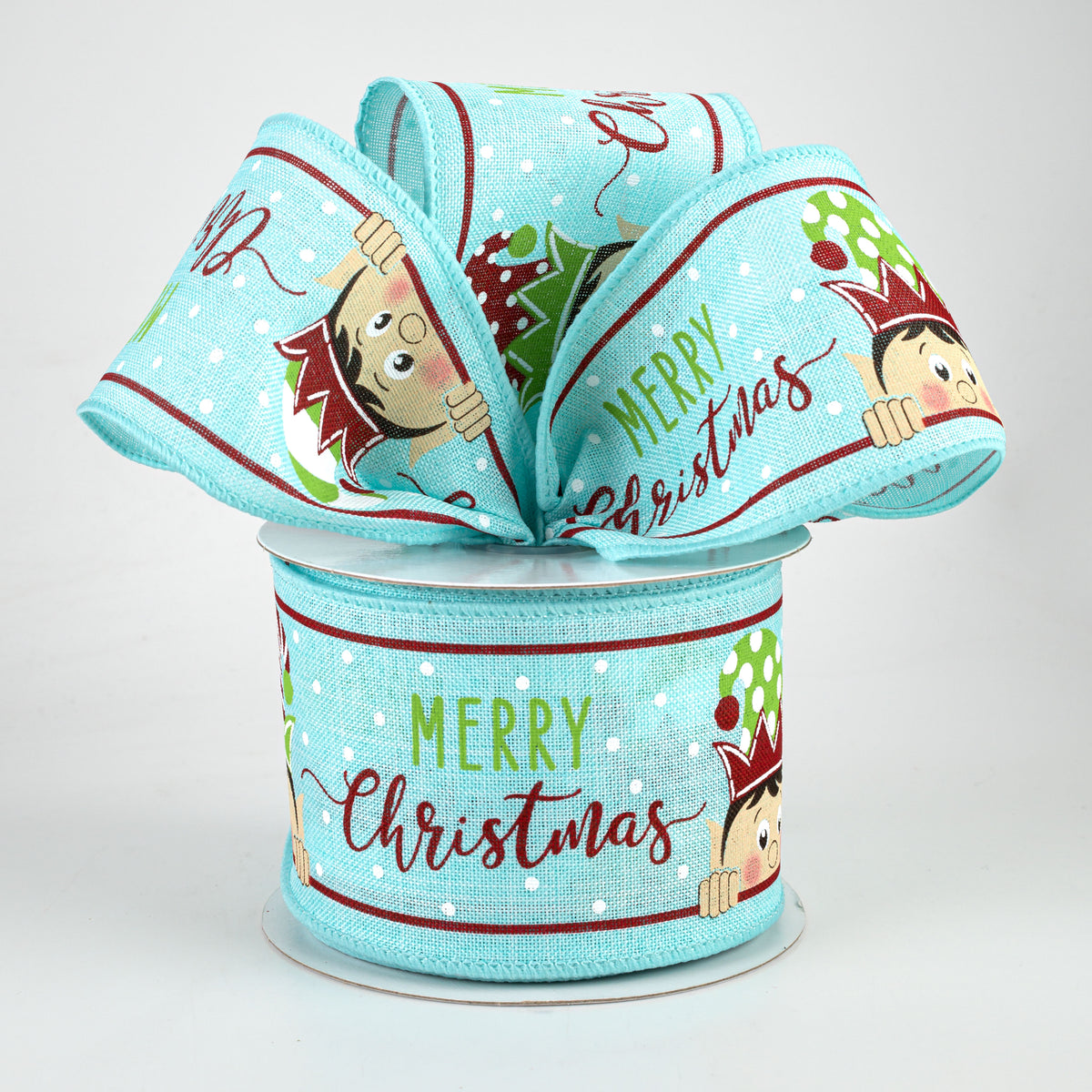 2.5" Peeking Elf Ribbon: Ice Blue (10 Yards) Lifestyle Photo