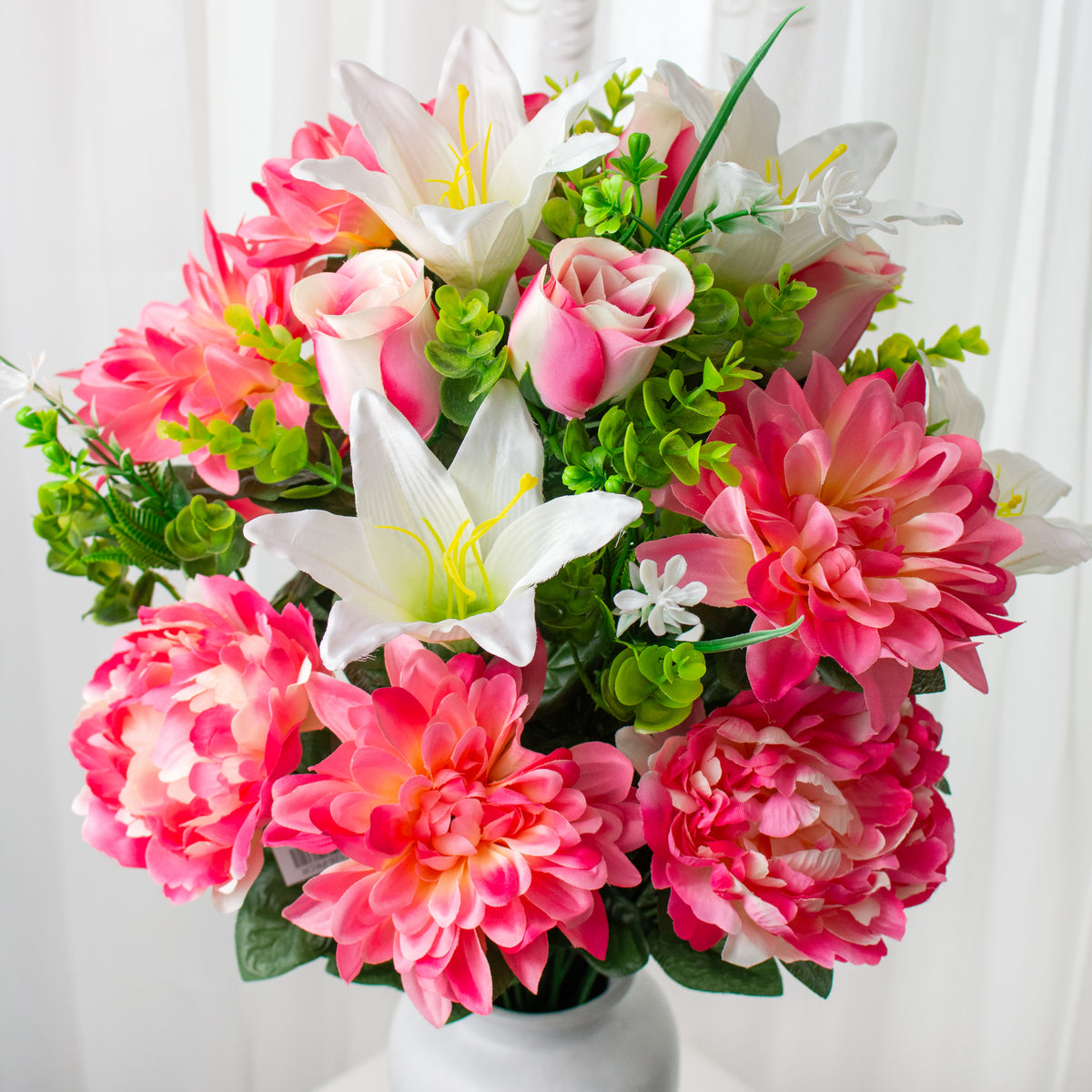 24" Peony, Dahlia, Lily, Rose Bush: Pink & Cream Item Number: 84126-PKCR