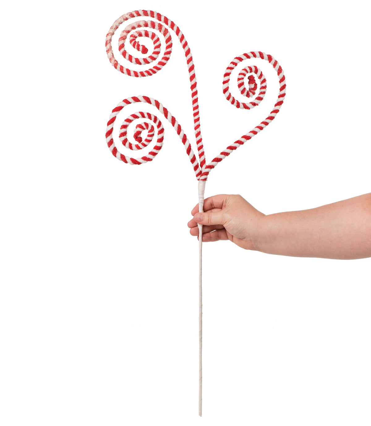 31" Peppermint Curl Chenille Spray: Red & White detail photo 3