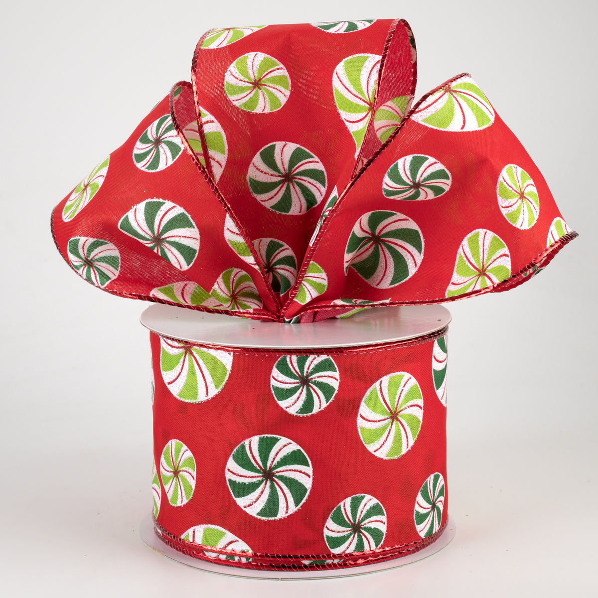 2.5" Peppermint Polka Dot Red Satin Ribbon (10 Yards) Lifestyle Photo