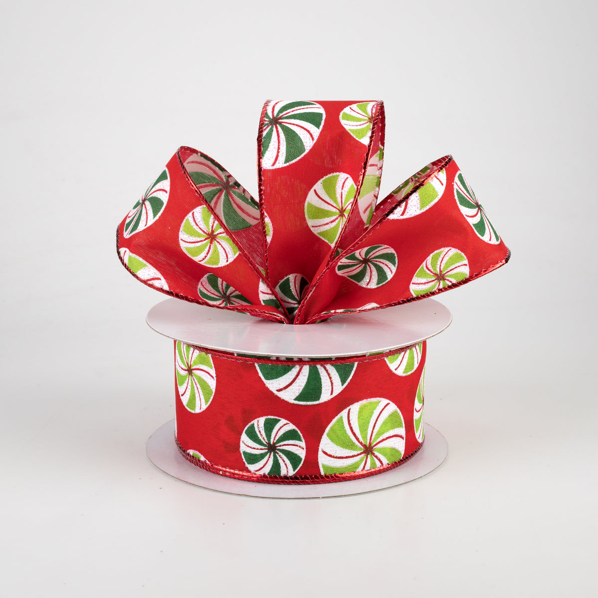 1.5" Peppermint Polka Dot Red Satin Ribbon (10 Yards) Lifestyle Photo