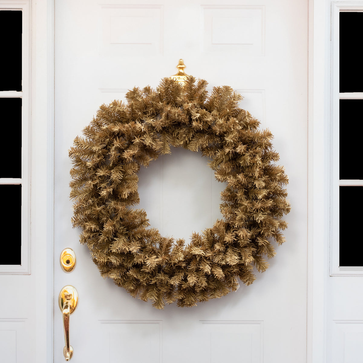 30" Pine PVC Wreath: Burlap Tan (280 Tips) Lifestyle Photo