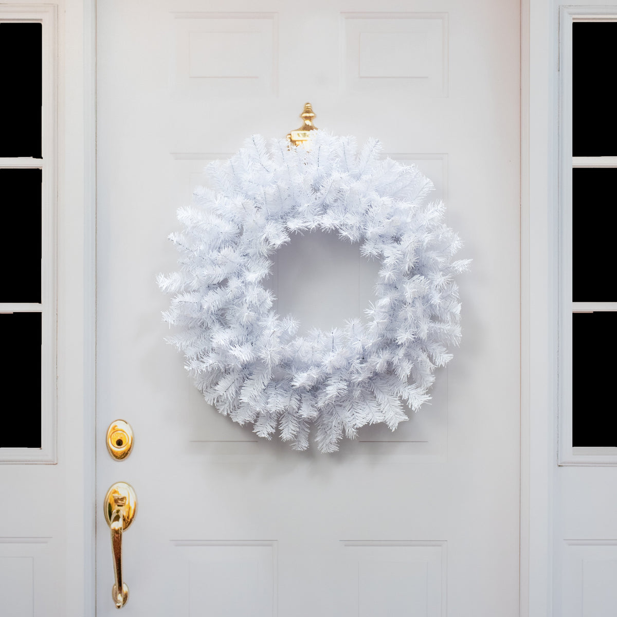 24" Pine PVC Wreath: White (180 Tips) Lifestyle Photo