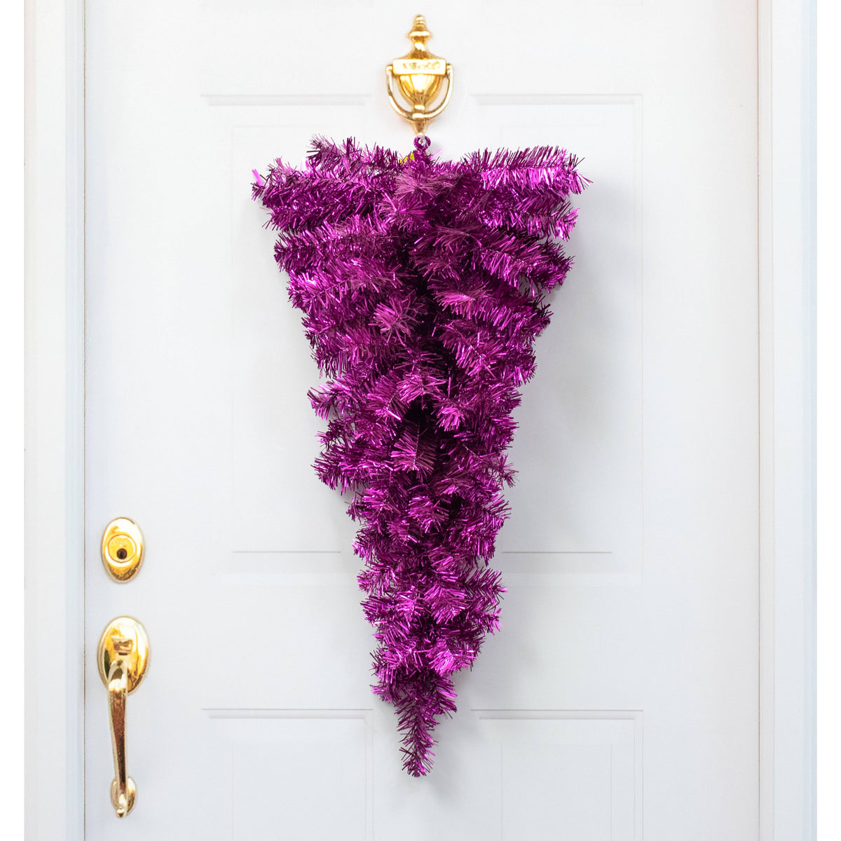 32" Pine Tinsel Teardrop Swag: Metallic Purple Lifestyle Photo