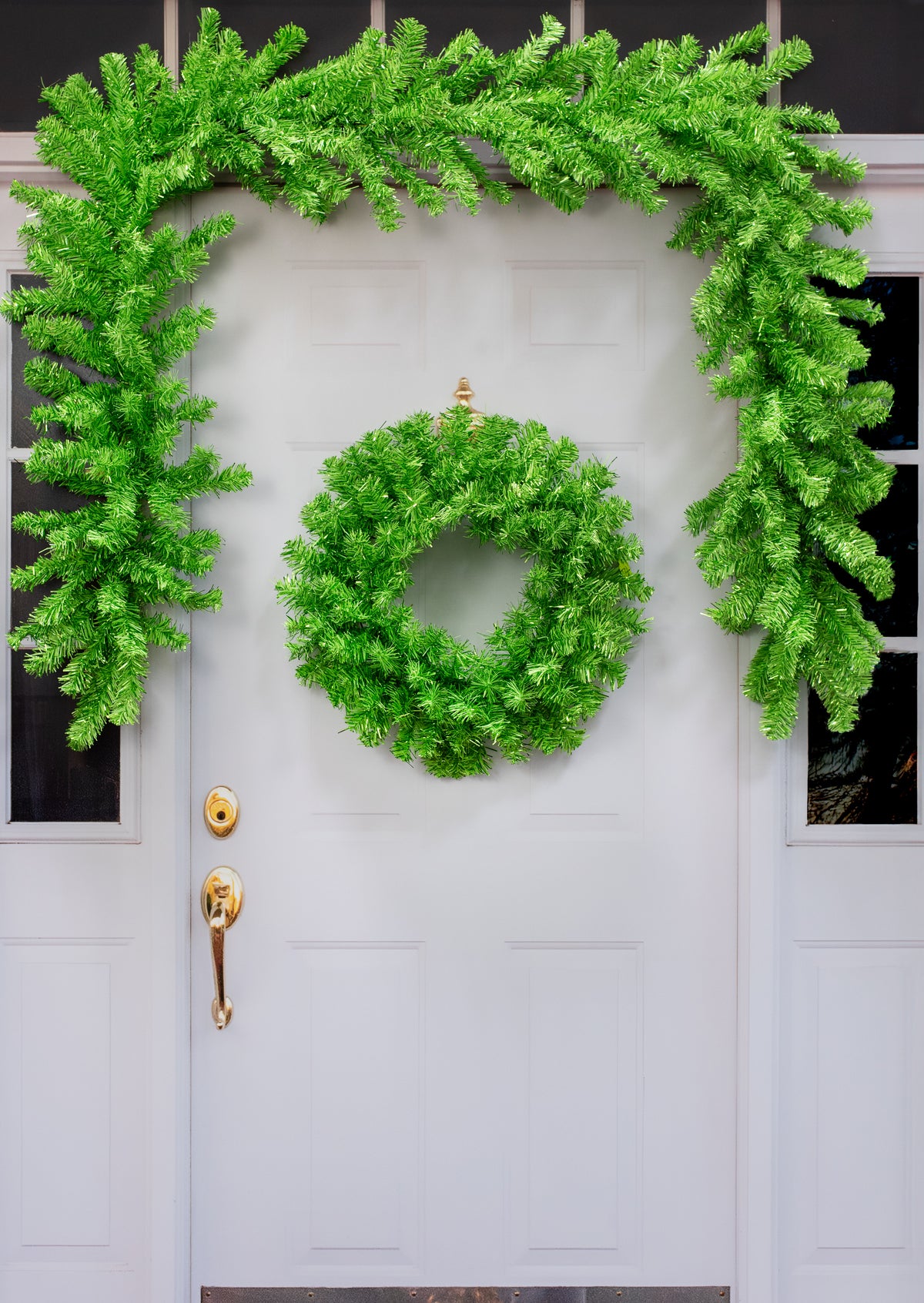 24" Pine Tinsel Wreath: Metallic Green Lifestyle Photo