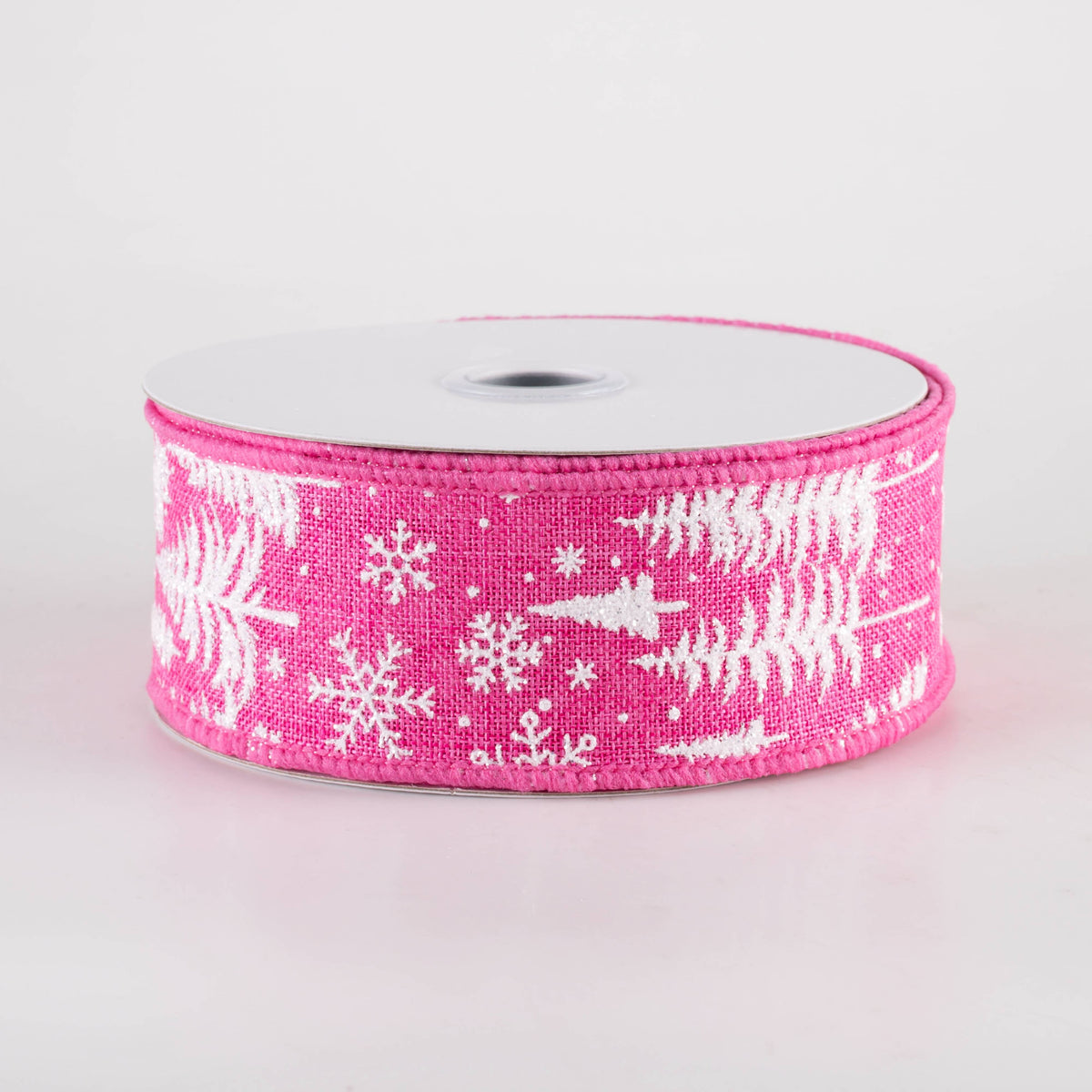 1.5" Pine Trees & Snowflakes Ribbon: Hot Pink (10 Yards) Item Number: RGF125911