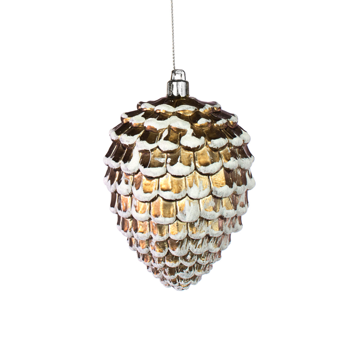 4.5" Pinecone Ornament: Brown With Snow Item Number: XY7179