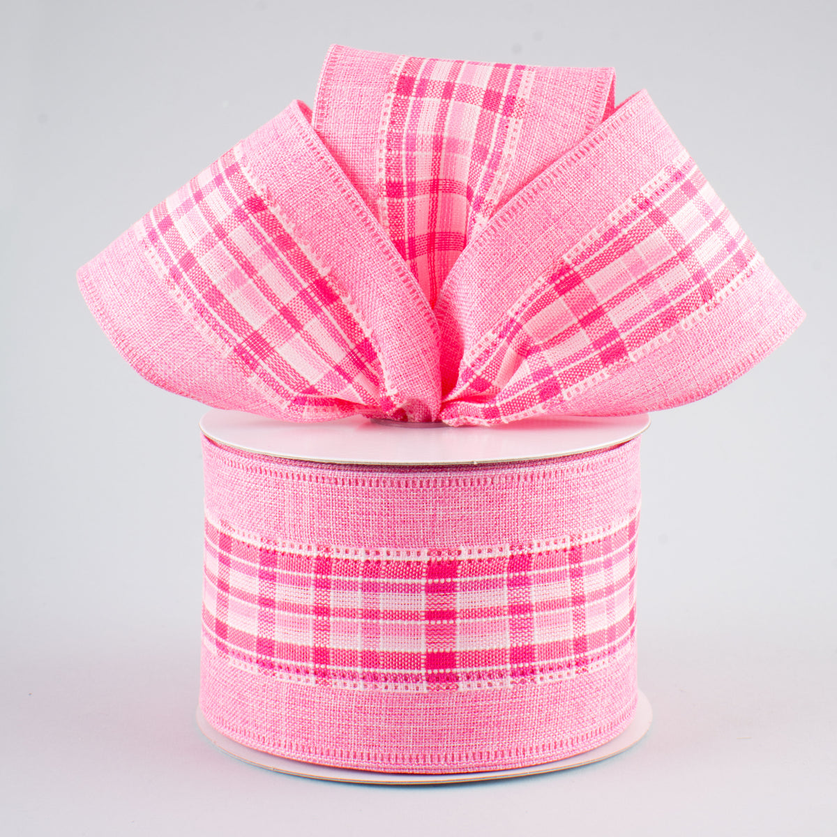 2.5" Plaid Center Ribbon: Pink (10 Yards) Lifestyle Photo