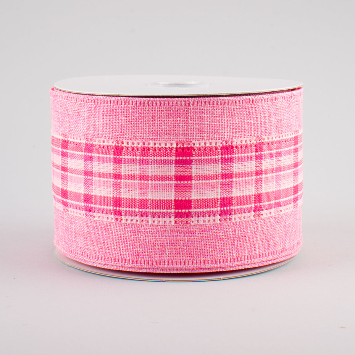 2.5" Plaid Center Ribbon: Pink (10 Yards)
