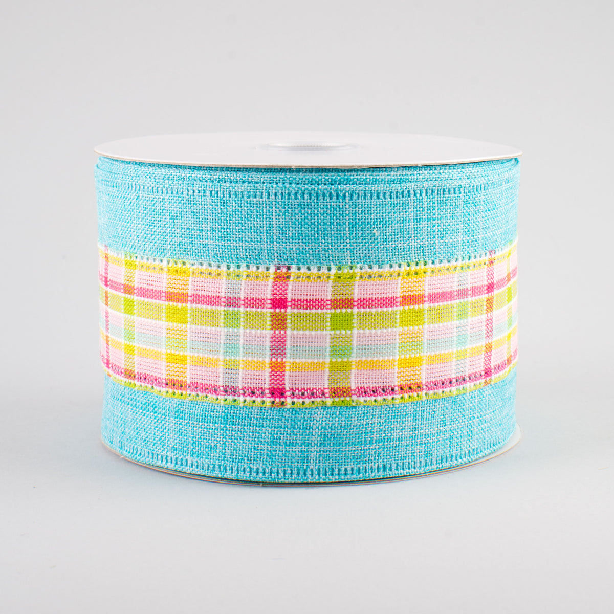 2.5" Plaid Center Ribbon: Turquoise Blue (10 Yards)