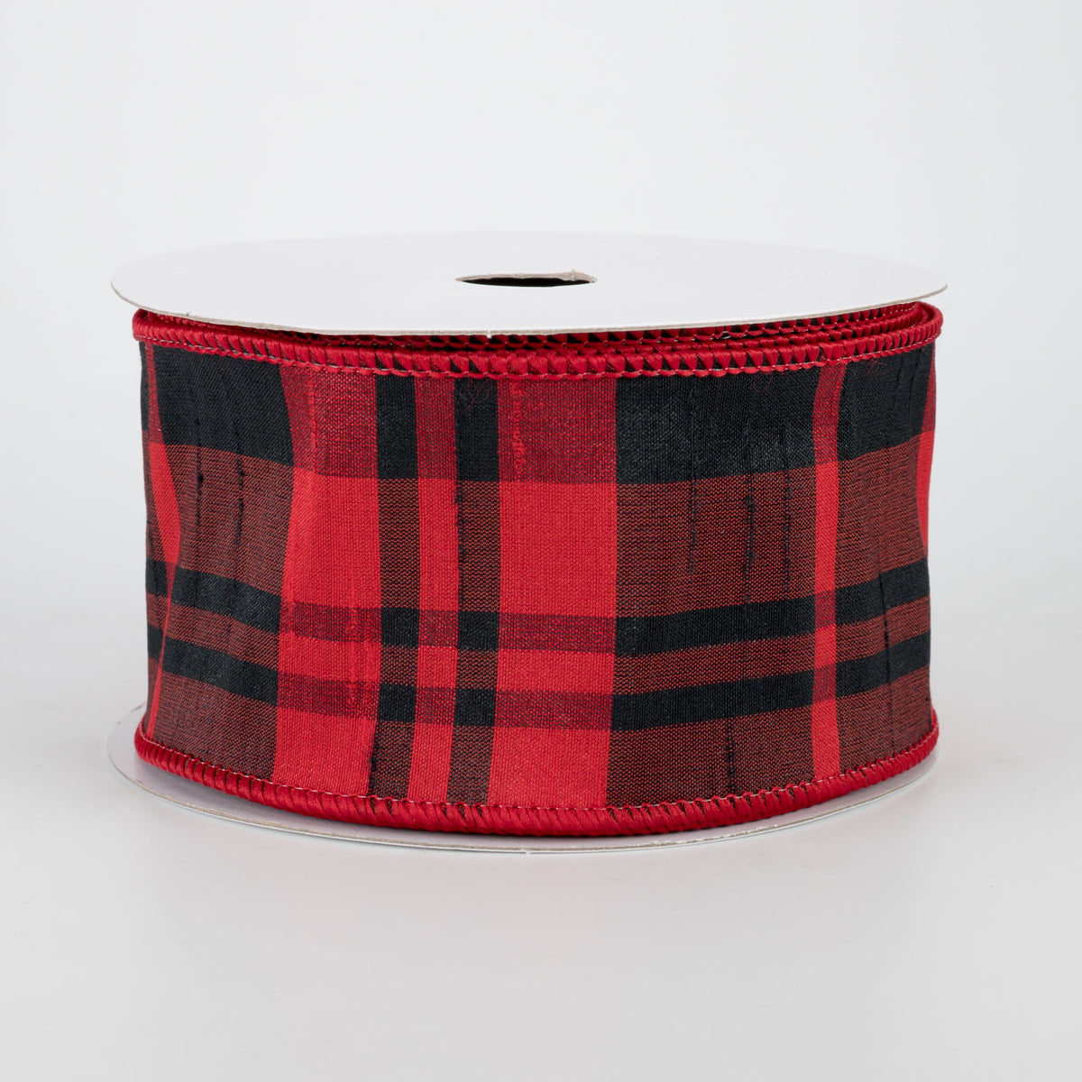 2.5" Plaid Faux Dupioni Ribbon: Black & Red (10 Yards)