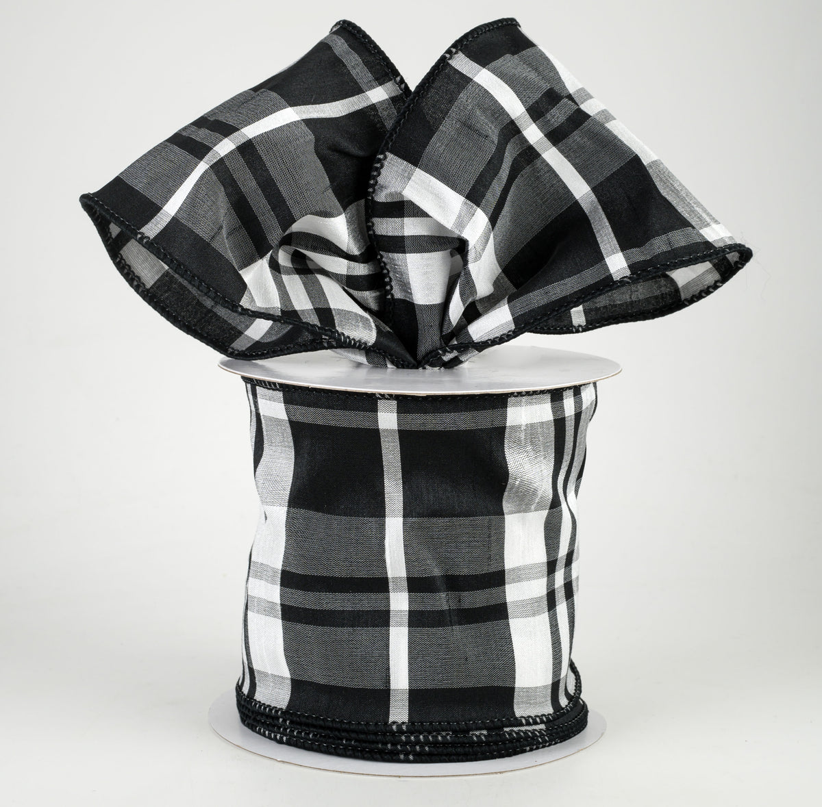 4" Plaid Faux Dupioni Ribbon: Black, White (10 Yards) Lifestyle Photo