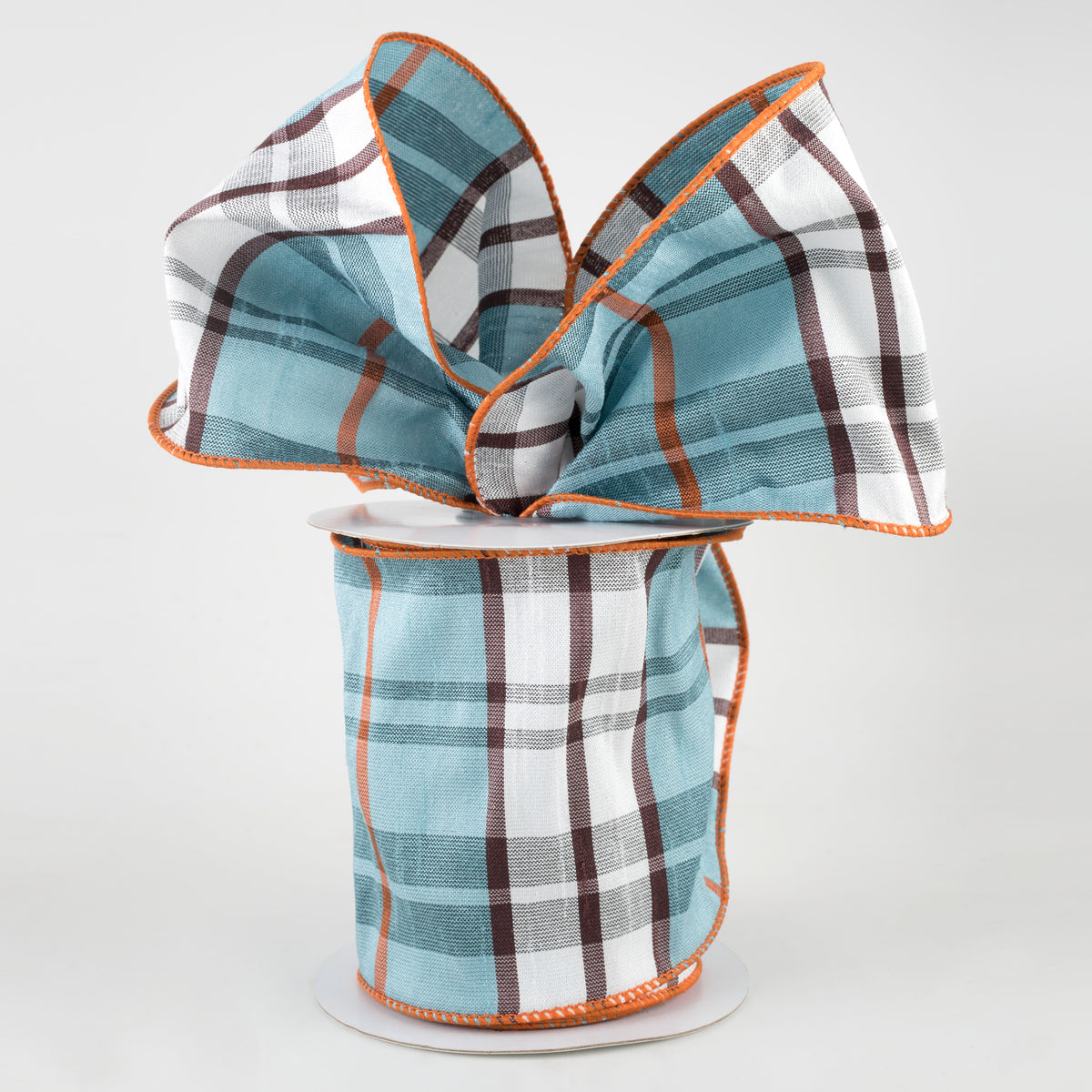4" Plaid Faux Dupioni Ribbon: Black, White, Turquoise, Dark Orange (10 Yards) Lifestyle Photo