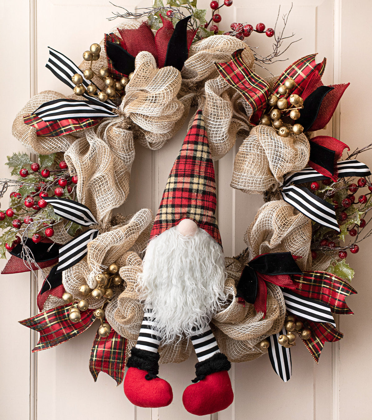 Plaid Gnome Wreath Accent Lifestyle Photo