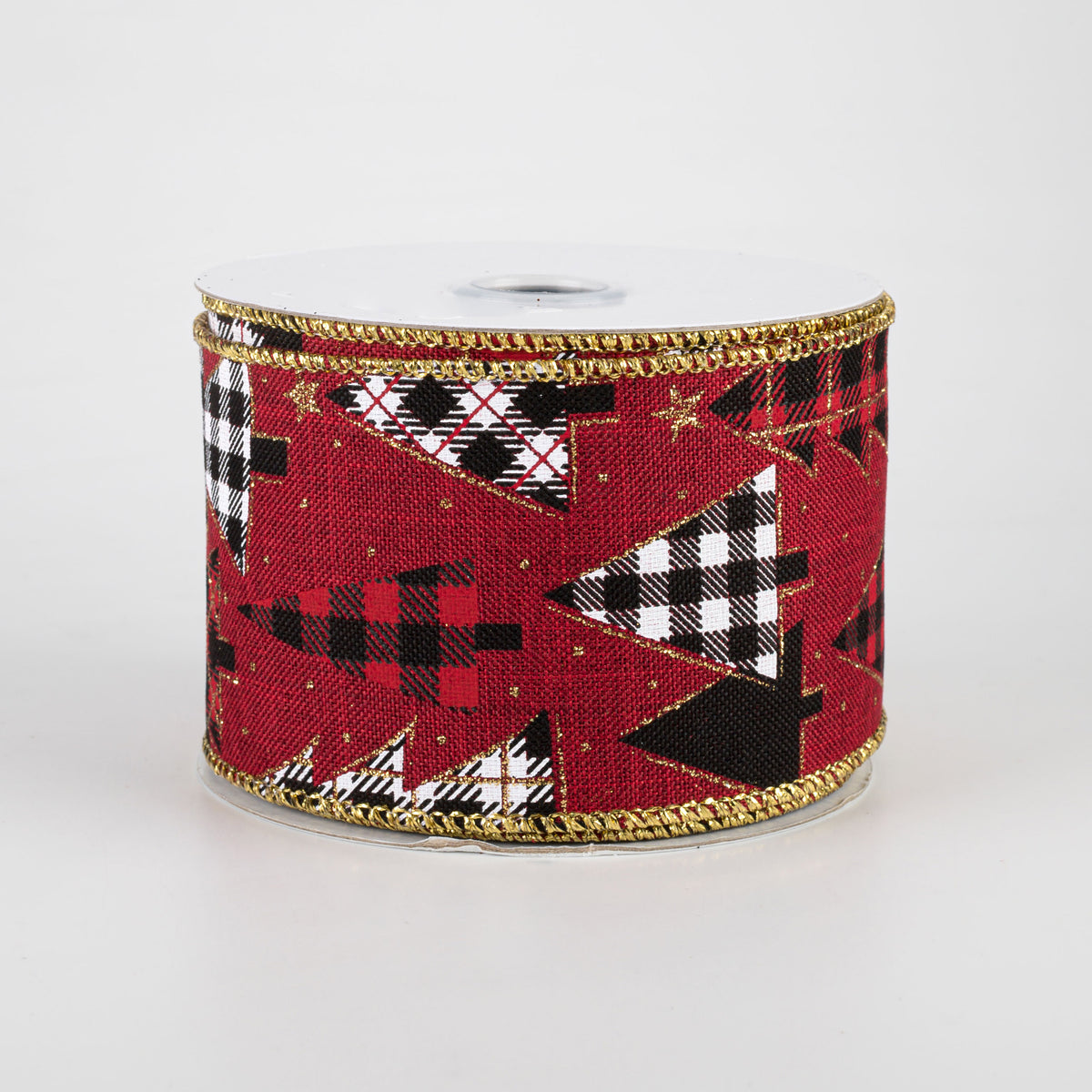 2.5" Plaid Trees Ribbon: Burgundy, Red, Gold (10 Yards)