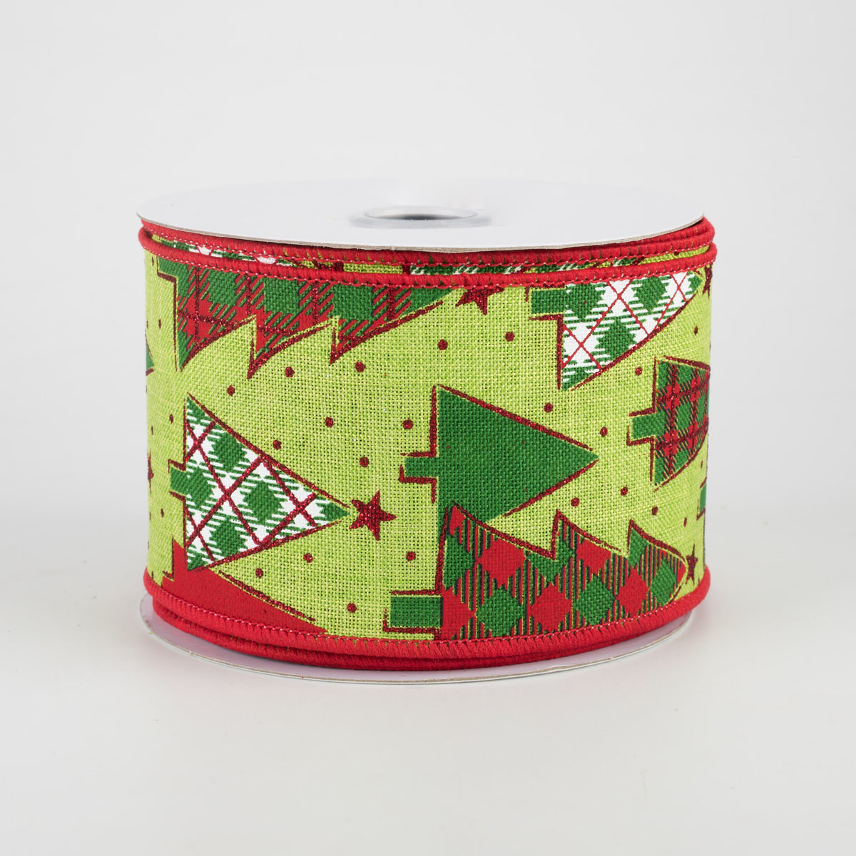 2.5" Plaid Trees Ribbon: Lime, Red, Emerald, White (10 Yards)