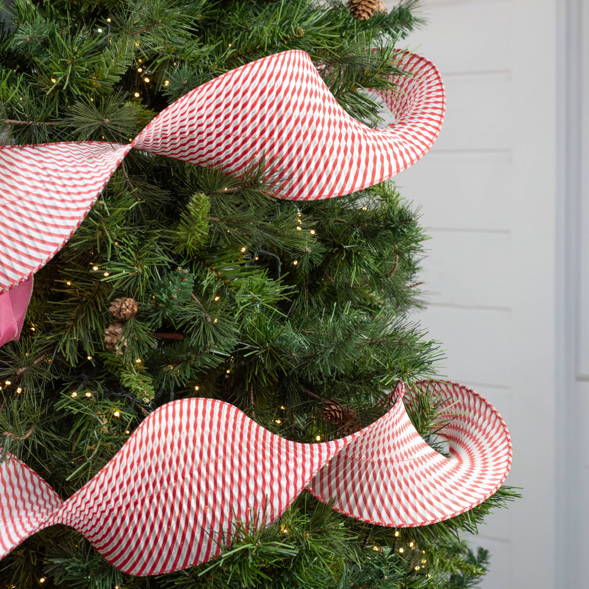 5" Pleated Stripe Ribbon: Red & White Candy Cane (5 Yards) Lifestyle Photo