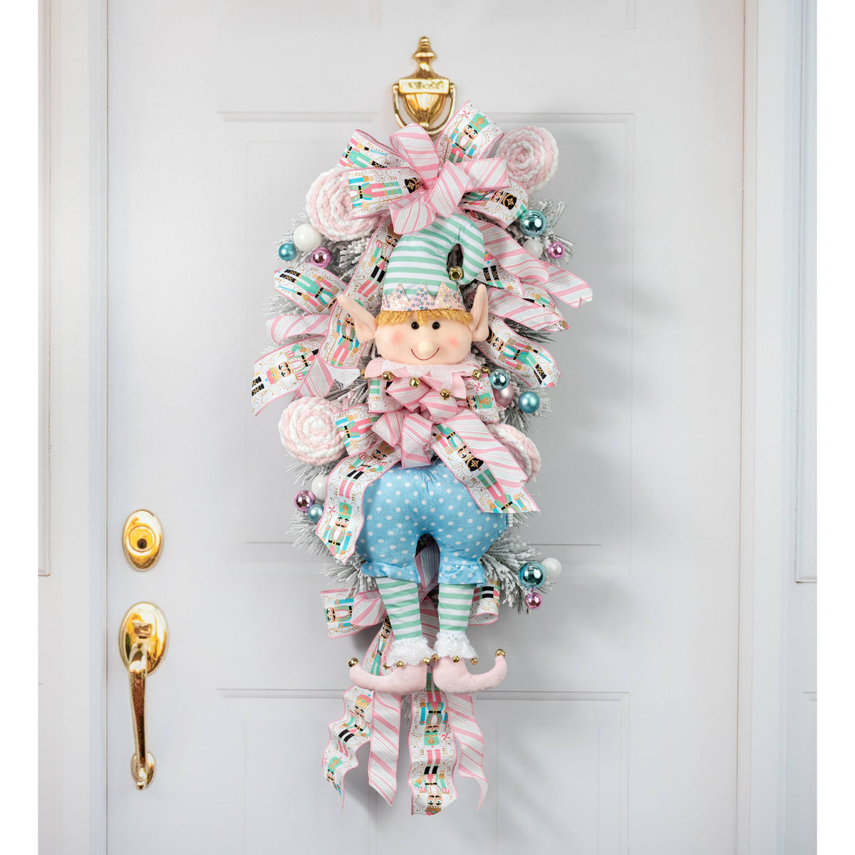 Plush Christmas Elf Wreath Accent Kit: Mint, Pink & Blue Lifestyle Photo