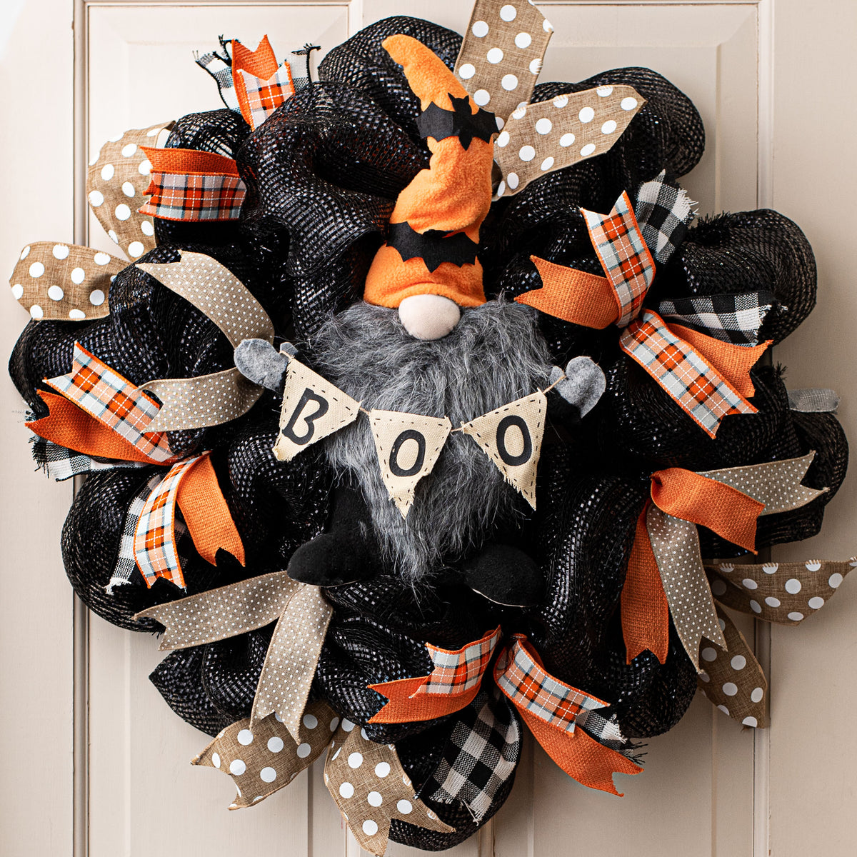17" Plush Gnome Boo: Orange & Black Bats Lifestyle Photo