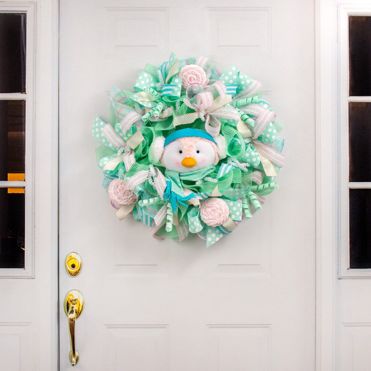 11" Plush Penguin Head Wreath Accent: Mint Green detail photo 4