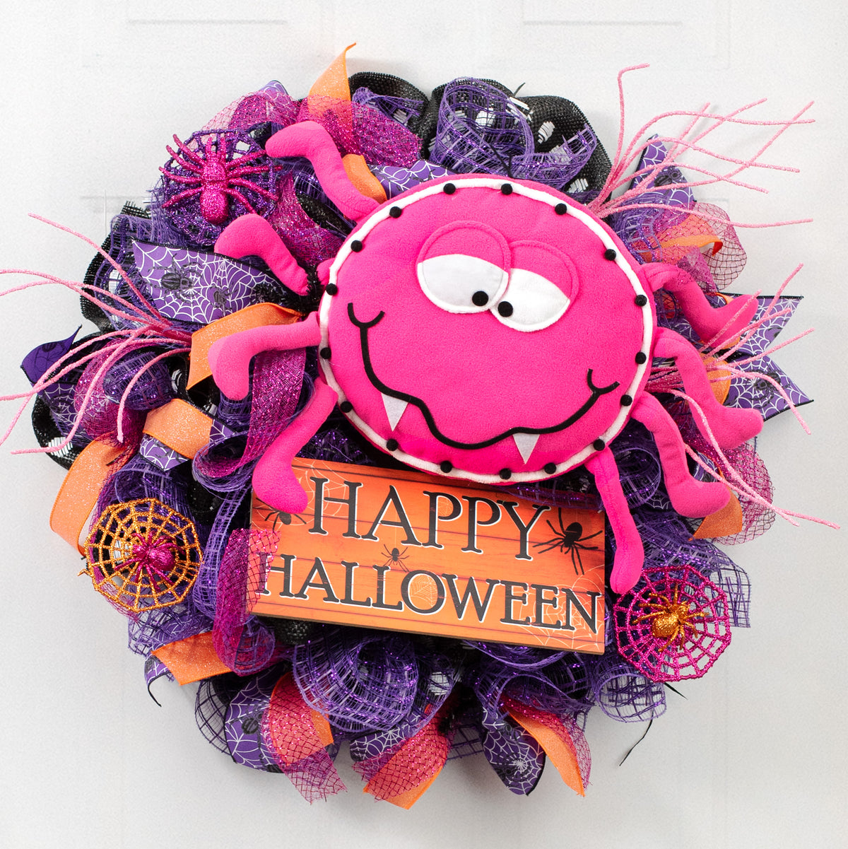 12" Plush Spider Wreath Accent: Hot Pink Lifestyle Photo