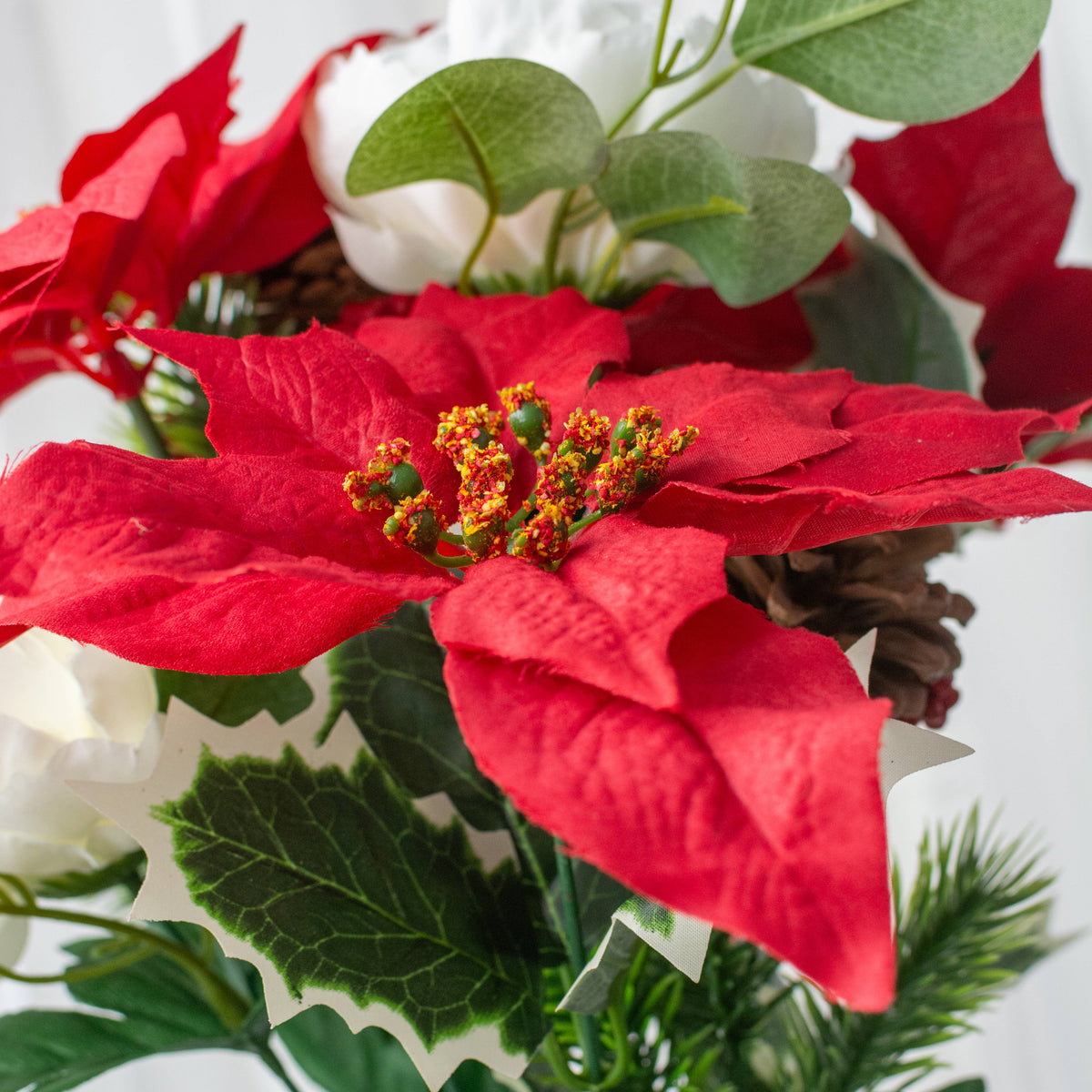 21" Poinsettias, Peonies & Pinecones Bush (9 Stem) Lifestyle Photo