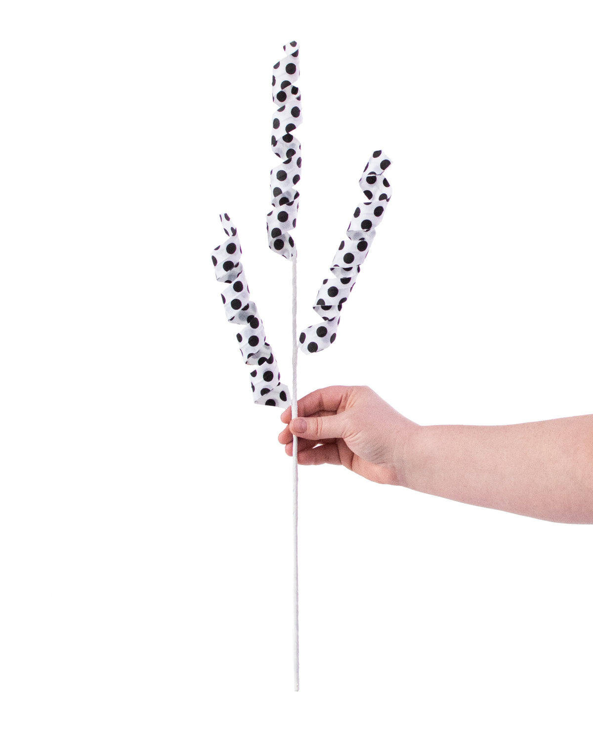 24" Polka Dot Curly Pick: White & Black detail photo 3