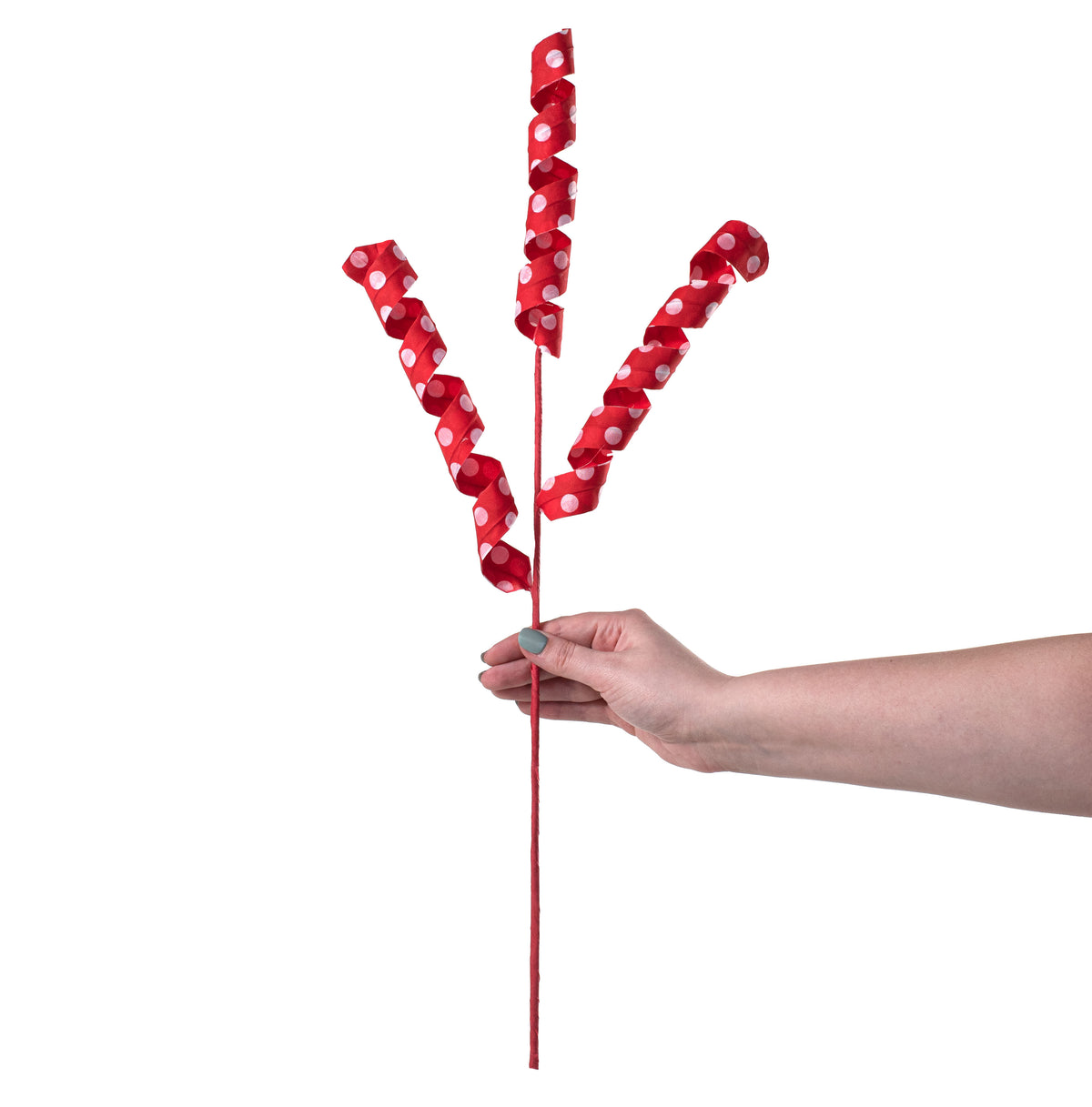 24" Polka Dot Curly Pick: White & Red detail photo 3