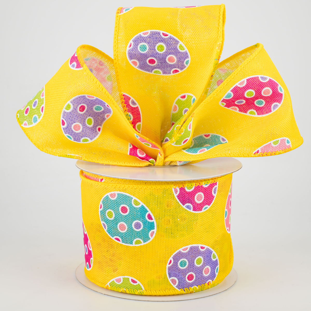 2.5" Polka Dot Easter Eggs Ribbon: Yellow (10 Yards) Lifestyle Photo