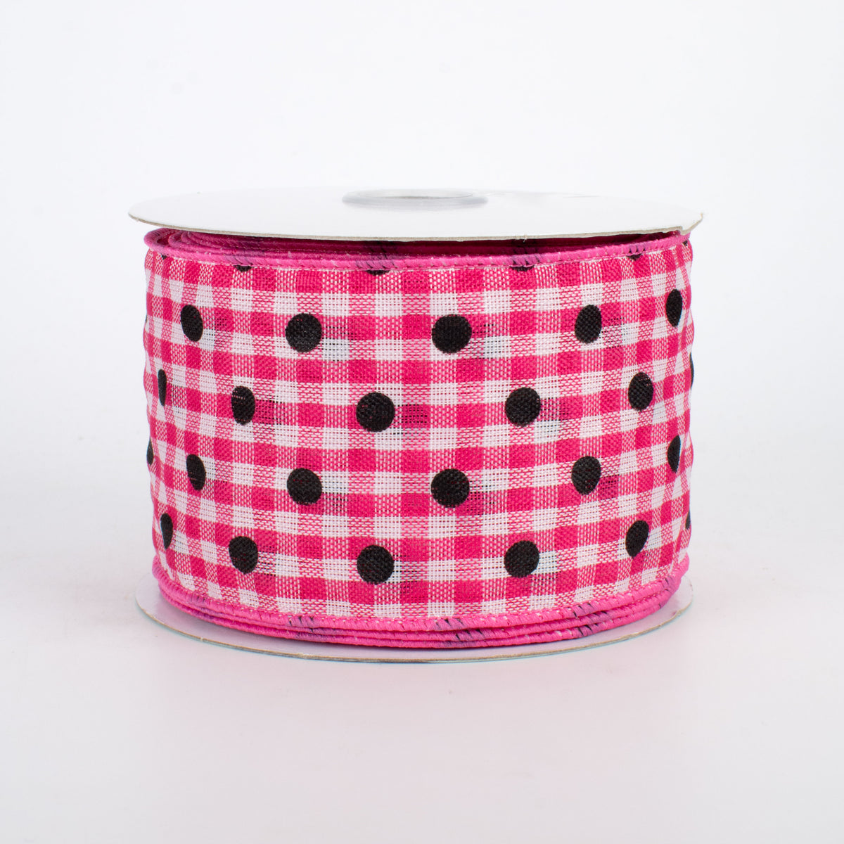 2.5" Polka Dot Gingham Ribbon: Black, Dark Pink, White (10 Yards)