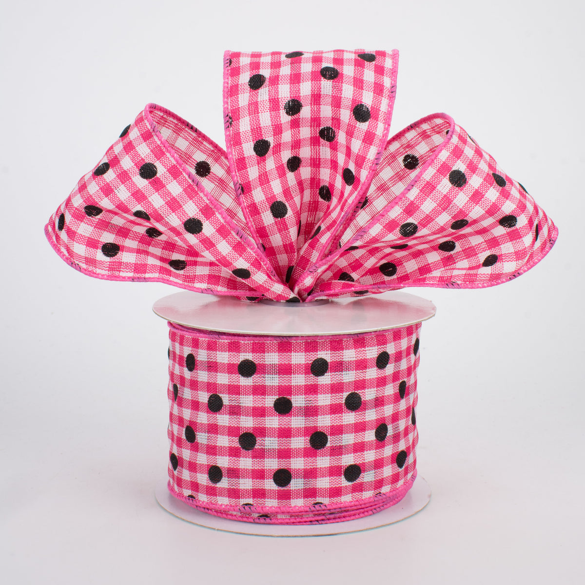 2.5" Polka Dot Gingham Ribbon: Black, Dark Pink, White (10 Yards) Lifestyle Photo