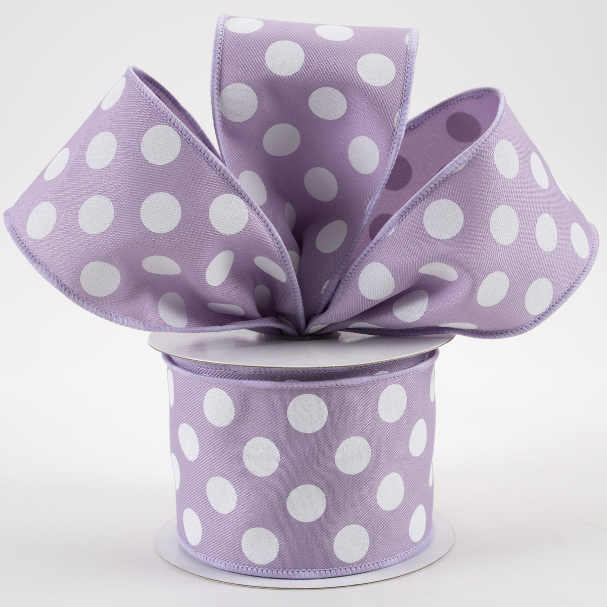 2.5" Polka Dots Ribbon: Lavender & White (10 Yards) Lifestyle Photo